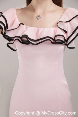 Tight Mini-length Baby Pink Satin Clubwear with Laced Square Neck