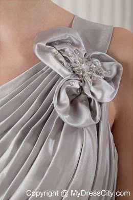 Silver One Shoulder Chiffon Dress for a Nightclub with Pleats