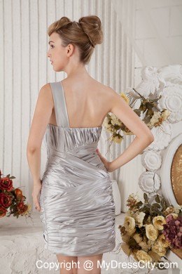 Silver One Shoulder Chiffon Dress for a Nightclub with Pleats