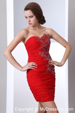 Short Strapless Red Sweetheart Clubwear with Beading and Pleats