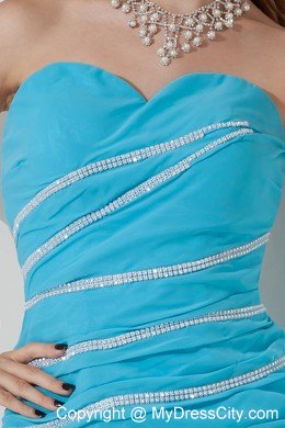 Short Aqua Blue Sheath Beaded Clubwear with Sweetheart