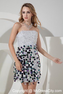 Mini White Strapless Nightclub Dress with Beading and Sequins