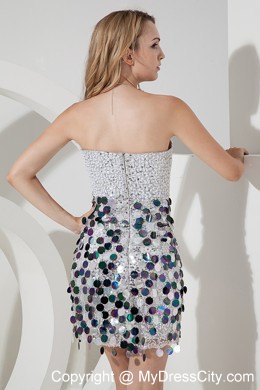 Mini White Strapless Nightclub Dress with Beading and Sequins