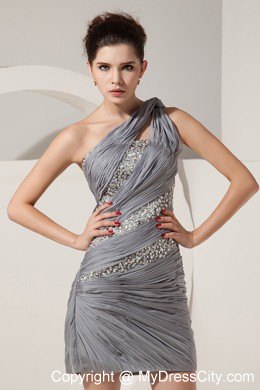 Beautiful Grey One Shoulder Short Nightclub Dress with Beading