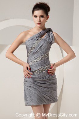 Beautiful Grey One Shoulder Short Nightclub Dress with Beading