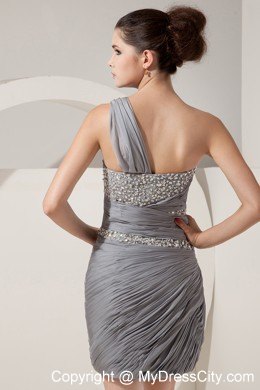 Beautiful Grey One Shoulder Short Nightclub Dress with Beading