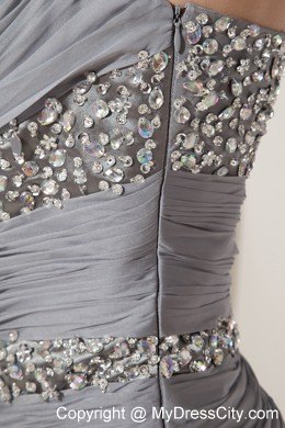 Beautiful Grey One Shoulder Short Nightclub Dress with Beading