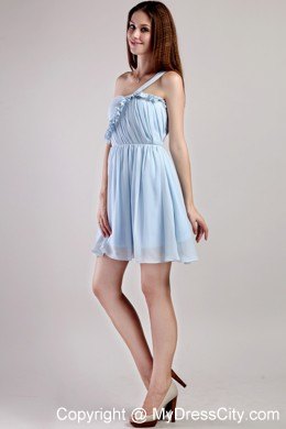 Light Blue Empire One Shoulder Mini-length Nightclub Dress