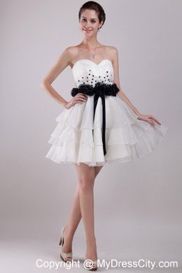 White Princess Sweetheart Ruffled Club Wear with Flower Waist