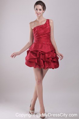 Red A-Line One Shoulder Mini-length Beaded Nightclub Dress