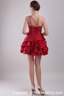 Red A-Line One Shoulder Mini-length Beaded Nightclub Dress