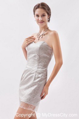 Grey Organza Sweetheart Mini-length Prom Dress with Sequins