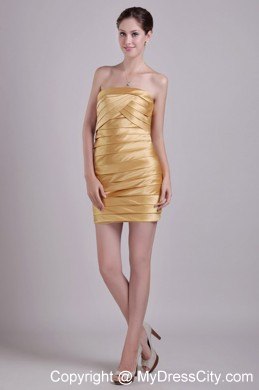 Gold Strapless Short Taffeta Ruched Celebrity Nightclub Dress