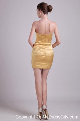 Gold Strapless Short Taffeta Ruched Celebrity Nightclub Dress