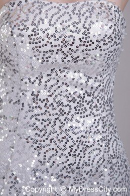 Silver Column Strapless Short Sequined Dress for Nightclub