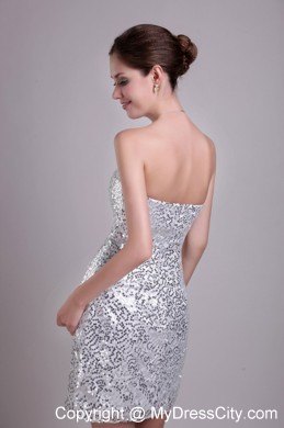 Silver Column Strapless Short Sequined Dress for Nightclub