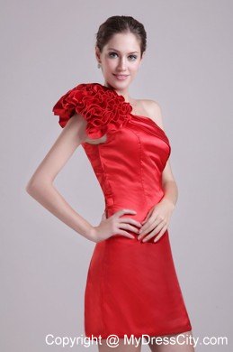 Red Column One Shoulder Short Taffeta Flowers Nightclub Dress