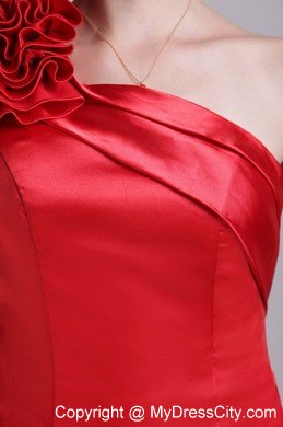 Red Column One Shoulder Short Taffeta Flowers Nightclub Dress