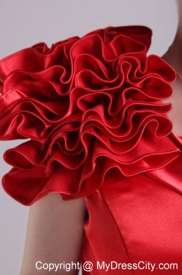 Red Column One Shoulder Short Taffeta Flowers Nightclub Dress