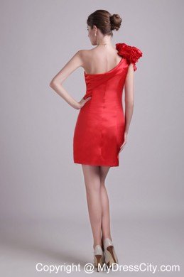 Red Column One Shoulder Short Taffeta Flowers Nightclub Dress