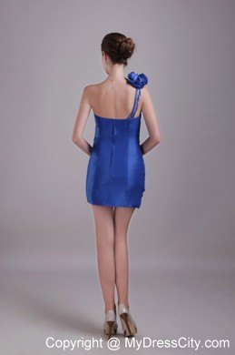 Blue Column Flower One shoulder Mini-length Dress for Nightclub