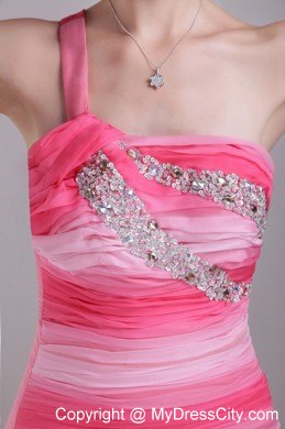 Gorgeous Two-toned Pink One Shoulder Chiffon Beaded Club Wear