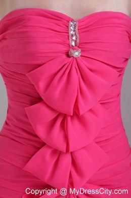 Hot Pink Strapless Mini-length Chiffon Beaded Nightclub Dress