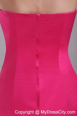 Hot Pink Strapless Mini-length Chiffon Beaded Nightclub Dress