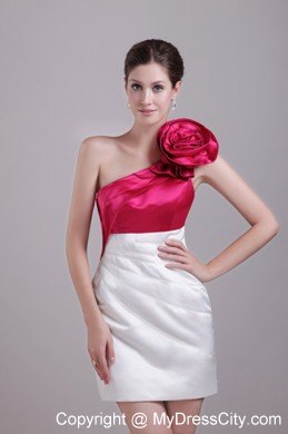 White and Red Flower One Shoulder Mini-length Nightclub Dress