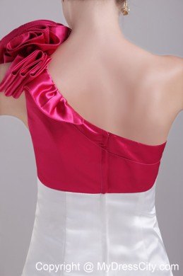 White and Red Flower One Shoulder Mini-length Nightclub Dress