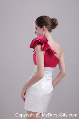 White and Red Flower One Shoulder Mini-length Nightclub Dress