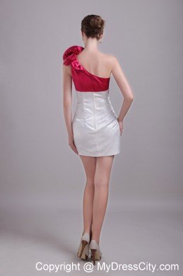 White and Red Flower One Shoulder Mini-length Nightclub Dress