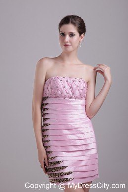 Baby Pink Strapless Taffeta and Leopard Nightclub Dress Beaded