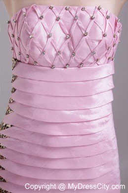 Baby Pink Strapless Taffeta and Leopard Nightclub Dress Beaded