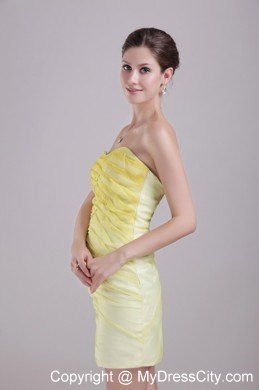 Yellow Column Sweetheart Mini-length Beaded Nightclub Dress