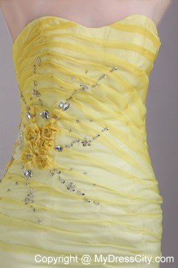 Yellow Column Sweetheart Mini-length Beaded Nightclub Dress