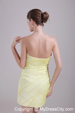 Yellow Column Sweetheart Mini-length Beaded Nightclub Dress