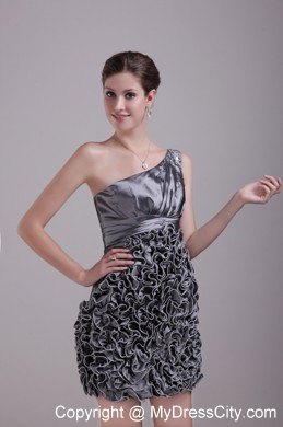 Grey One Shoulder Mini-length Club Wear with Rolling Flower