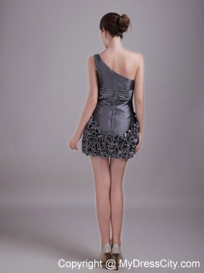 Grey One Shoulder Mini-length Club Wear with Rolling Flower