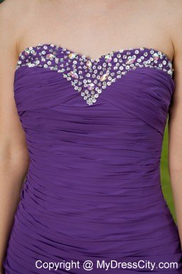 Purple Column Sweetheart Mini-length Chiffon Ruched Club Wear