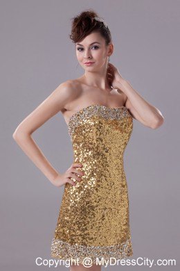2013 Sparkling Gold Strapless Short Sequin Nightclub Dress