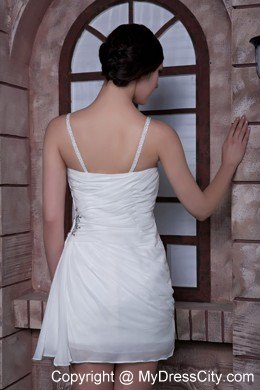 White Column Spaghetti Straps Beaded Mini-length Nightclub Dress