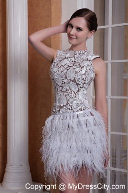 White Column Scoop Feather and Elastic Woven Satin Club Wear