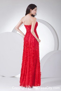 Flowery Red Vertical Ruffled Stripes Beaded Prom Pageant Dress