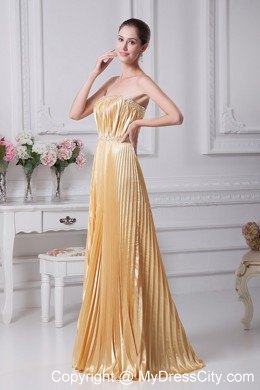 Pleat Over Skirt and Beaded Gold Long Glitz Pageant Prom Dress