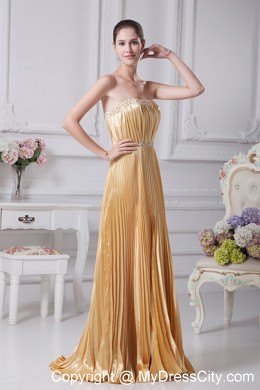 Pleat Over Skirt and Beaded Gold Long Glitz Pageant Prom Dress