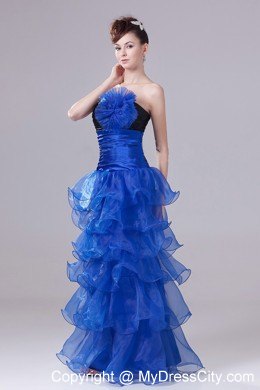 Royal Blue Pageant Dress With Hand Made Flowers and Layers