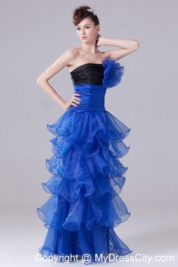 Royal Blue Pageant Dress With Hand Made Flowers and Layers