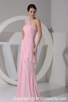 One Shoulder Pink Chiffon Floor-length Beauty Pageant Dresses