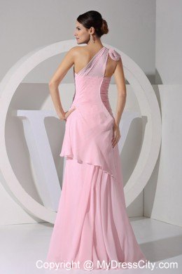 One Shoulder Pink Chiffon Floor-length Beauty Pageant Dresses